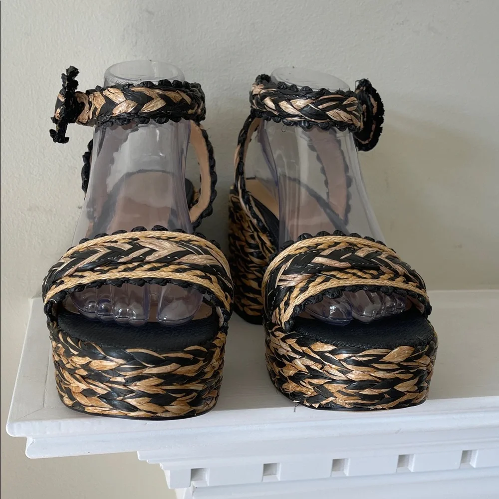 Sam Edelman Iliana Woven Platform Ankle-Strap Sandals Black & Natural Size 9.5